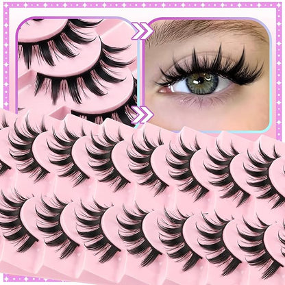Losha Lashes Spiky Manga Lashes 10 Pairs Anime False Eyelashes 8D Wispy Eye Lashes Pack Soft Asian Fake Eyelashes (Doll)