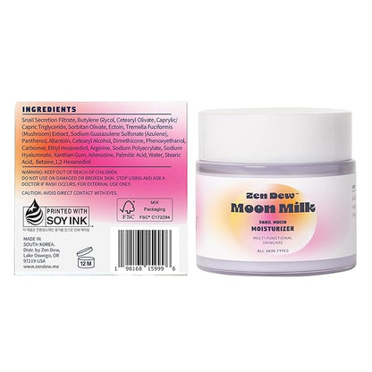 Moon Milk Snail Mucin Moisturizer Gel Cream 3.52 Oz - Blue Light Skin Protection - Korean Snail Mucin Serum Cream that Replenishes Moisture & Leaves Skin Brighter, Plumper, Soothed & Smooth
