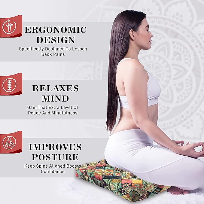 Mandala Meditation Cushion, Boho Meditation Mat, Meditation Pillows for Sitting on Floor, Cushions for Sitting in Home and Outdoor, Square Floor Pillows Cushion Seating for Yoga 22'' X 22''