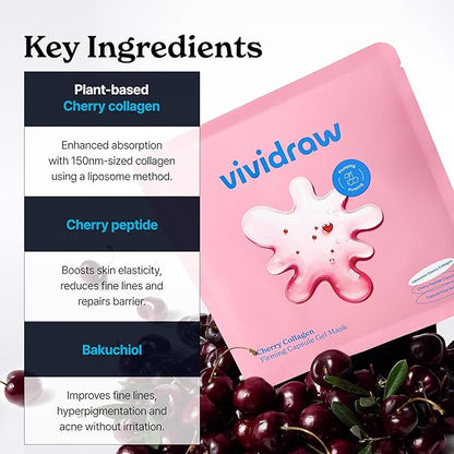 Cherry Collagen Firming Capsule Ampoule Gel Mask (4EA) | Real Hydrogel Korean Face Masks with Peptide | Anti-Aging, Fine Lines & Pore Minimizer | Boosts Elasticity & Enhances Glow Skin