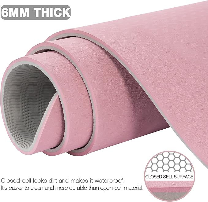 UMINEUX Large Yoga Mat for Men and Women 1/4 & 2/5 Inch Extra Thick TPE Fitness Mat for Home Gym Workout, Non-Slip, Eco Friendly Exercise Mat for Yoga, Pilates, Stretching, Meditation