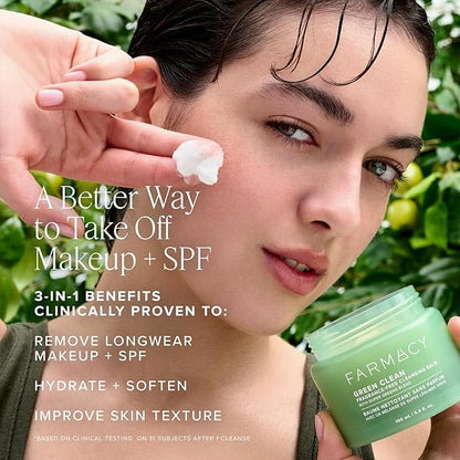 Farmacy Makeup Remover Cleansing Balm - Green Clean Waterproof Makeup Remover + Oil Based Cleanser - Newly Formulated Double Cleanser with Plant Based Waxes + Upcycled Moringa (200ml)
