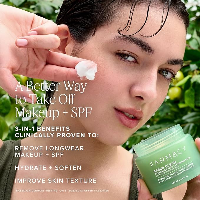 Farmacy Makeup Remover Cleansing Balm - Green Clean Waterproof Makeup Remover + Oil Based Cleanser - Newly Formulated Double Cleanser with Plant Based Waxes + Upcycled Moringa (30ml)