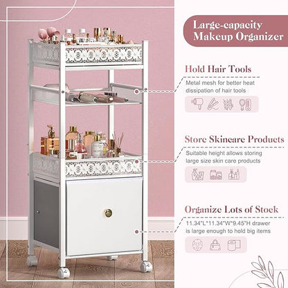 Makeup Organizer, Large Skincare Organizers, Make Up Organizers for Vanity, Makeup Storage Cosmetic Organizer with Drawer, Bathroom Vanity Organizer Makeup Holder Cart for Skin Care Hair Tool Beauty