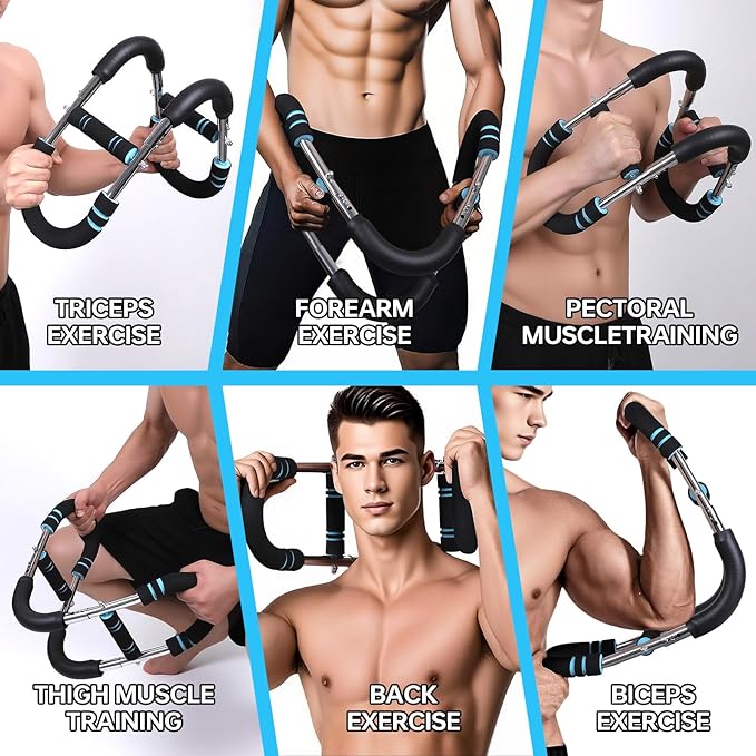 Twister Arm Trainer, 60-100lb Adjustable Chest & Arm Workout Tool, Compact Twister Arm Strengthener, Portable Power Twister Bar with Snap - Together Detachable Design for Fitness Anywhere(Blue)
