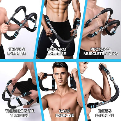 Twister Arm Trainer, 60-100lb Adjustable Chest & Arm Workout Tool, Compact Twister Arm Strengthener, Portable Power Twister Bar with Snap - Together Detachable Design for Fitness Anywhere(Blue)