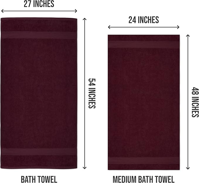 Utopia Towels 6 Pack Medium Bath Towel Set, 24 by 48 Inches, 500 GSM 100% Ring Spun Cotton, Lightweight and Highly Absorbent Quick Drying Premium Towels for Hotel, Spa and Bathroom, Burgundy