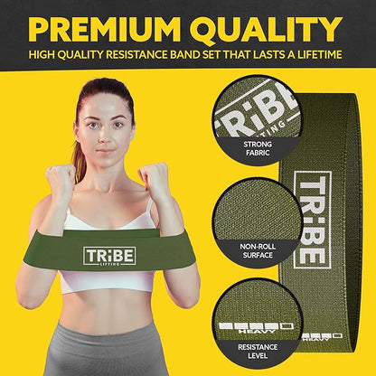 Tribe Lifting Fabric Resistance Bands for Glutes & Legs | 5 Fabric Workout Bands Set | Thick Booty Bands for Squats, Lunges, Hip Training, Physical Therapy & Home Workouts