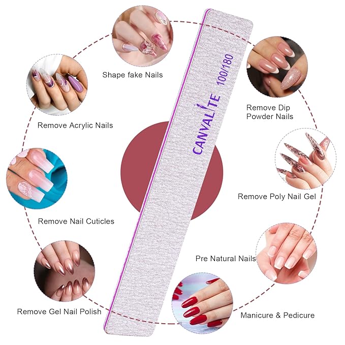 Canvalite 25 PCS Nail File Professional Nail Files Reusable Double Sided Emery Board(80/80 Grit) Nail Styling Tools for Home and Salon Use