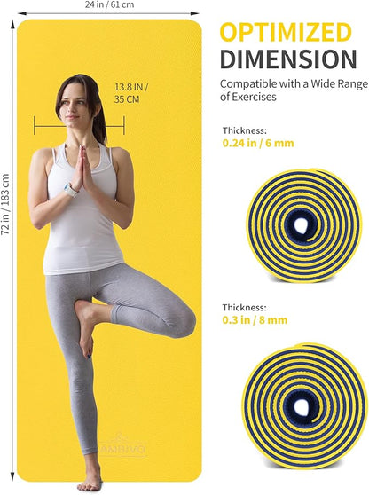 CAMBIVO Yoga Mat for Women Men Kids, 1/3 & 1/4 & 2/5 Inch Extra Thick Yoga Mat Non Slip, 72" x 24" TPE Yoga Mats, Workout Mat with Carrying Strap for Yoga, Pilates and Floor Exercises