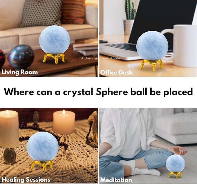 Amazing Gemstone Blue Calcite Crystal Ball with Stand - 2" Inches Crystal Sphere Meditation Balls for Witchcraft and Decorative Balls
