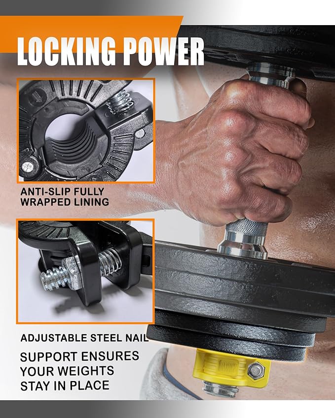 MAXRICH T Barbell Clamp 1 inch Multiple Sizes & Adjustable Weight Clips for Barbell Quick Release Barbell Clips|Barbell Collar Bar Locks for Weight Lifting (Yellow)