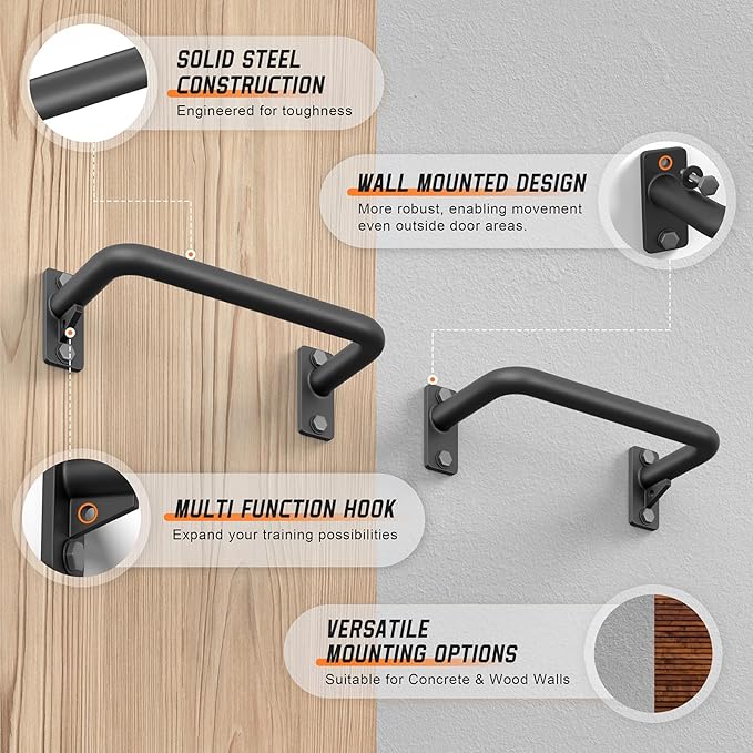Pull Up Bar for Doorway, Heavy Duty Strength Training Pull-Up Bars for Home Gym, Wall Mounted/Joist Mounted/Ceiling Mounted Chin Up Bar with Reinforced Thick Metal Construction - Supports 500 lbs for Full-Body Workouts