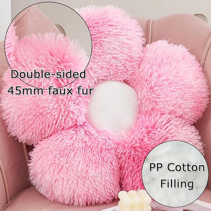 MorroMorn Flower Pillow Shaped Throw Pillows, 20" Floor Pillow Butt Cushion - Fluffy Shaggy Daisy Floral Decorative Pillows for Bed Couch Sofa Chair Cute Plush Faux Fur Room Decor (Pink)