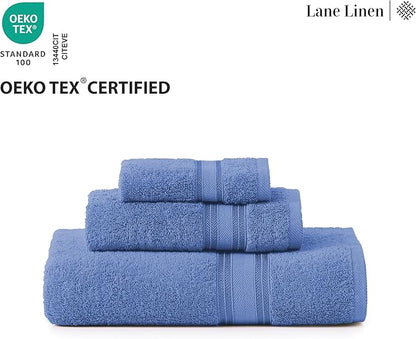 LANE LINEN 100% Cotton Luxury Bath Towel Set - 18 Pieces - Zero Twist, Quick Dry, Super Soft & Highly Absorbent - 6 Bath, 6 Washcloths, 6 Hand Towels for Bathroom - Pre Shrunk - Cerulean Blue