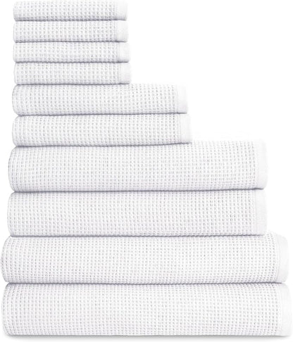 Cozy Earth Complete Waffle Bath Bundle - 60% Cotton 40% Viscose from Bamboo - Quick Dry & Ultra-Soft Waffle Weave Bath Towels - 4 Washcloths, 2 Hand Towels, 2 Bath Towels, 2 Bath Sheets, White