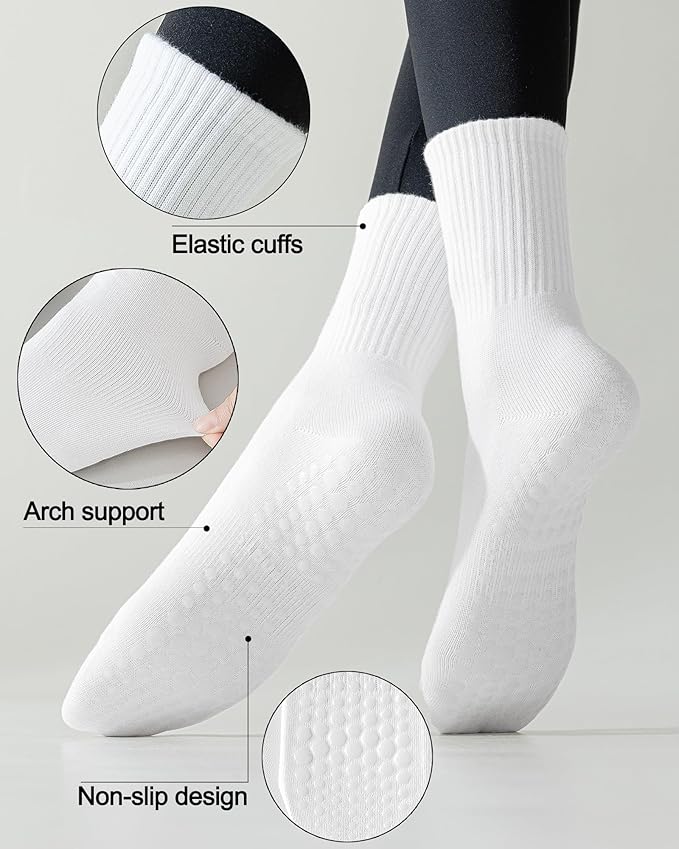 3 Pairs Pilates Socks with Grips for Women Non Slip Grip Socks for Yoga Barre Hospital Workout
