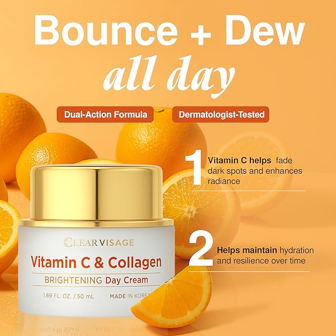 Vitamin C Moisturizer For Face - Dermatologist Tested, with Collagen - Anti-Aging Face Cream, Ultra Hydrating, Brightning, Fine Lines & Wrinkles Treatment - Clean Beauty, Korean Skin Care