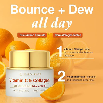 Vitamin C Moisturizer For Face - Dermatologist Tested, with Collagen - Anti-Aging Face Cream, Ultra Hydrating, Brightning, Fine Lines & Wrinkles Treatment - Clean Beauty, Korean Skin Care