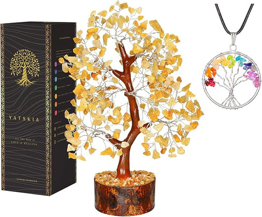 YATSKIA Yellow Aventurine Crystal Tree of Life - Gemstone Tree Home Decor - Feng Shui Crystals - Positive Energy Gifts - Reiki Gifts