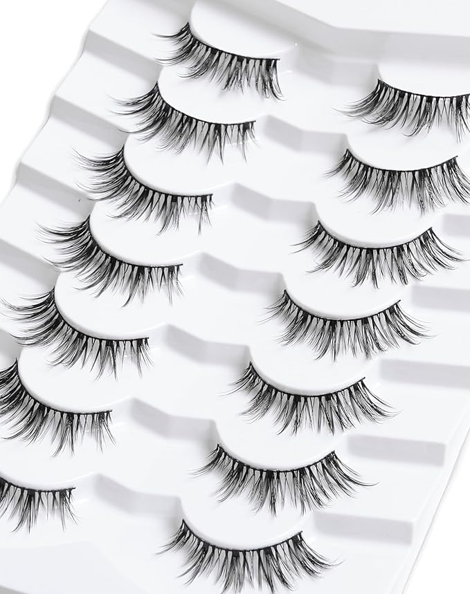Onlyall Natural Lashes Wispy Lashes Natural Look False Eyelashes Natural Flared Eyelashes False Eye Lashes Soft Fluffy Lashes 7 Pairs D13 Sexy Cat Eye-10mm