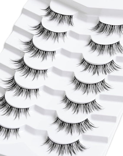 Onlyall Natural Lashes Wispy Lashes Natural Look False Eyelashes Natural Flared Eyelashes False Eye Lashes Soft Fluffy Lashes 7 Pairs D13 Sexy Cat Eye-10mm