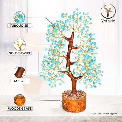 YATSKIA Tourquise Crystal Tree of Life - Turquoise Stone - Turquoise Decor - Stones and Crystals - Spiritual Room Decor - Gifts for Women - Good Luck Gifts