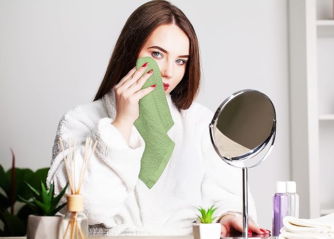 Utopia Towels 24 Pack Cotton Washcloths Set, 100% Ring Spun Cotton, Premium Quality Flannel Face Cloths, Highly Absorbent and Soft Feel Fingertip Towels, Sage Green