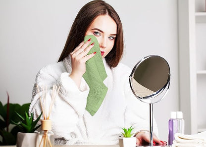 Utopia Towels 24 Pack Cotton Washcloths Set, 100% Ring Spun Cotton, Premium Quality Flannel Face Cloths, Highly Absorbent and Soft Feel Fingertip Towels, Sage Green