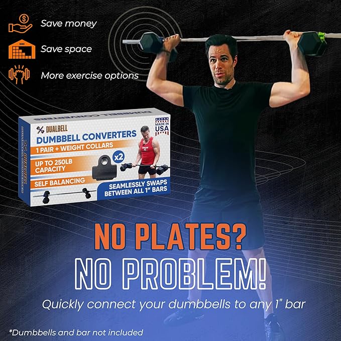 Dumbbell Barbell Converter - Dumbbell Converter Home Gym Equipment, for 1" Standard Bars, Up to 250lb Capacity Barbell Adapters- Versatile Weight Lifting Set, Suitable for Men and Women