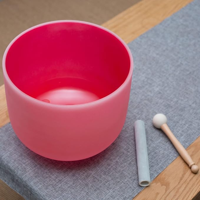 Leize Quartz Crystal Singing Bowl C Note 432 hz Root Chakra Red 12" Wide with Suede Striker