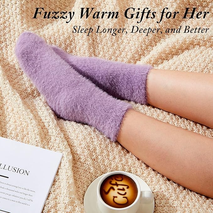 Geyoga 6 Pairs Fuzzy Socks for Women Cozy Fluffy Slipper Socks Mink Velvet Soft Winter Warm Sleeping Christmas Gifts