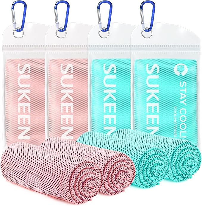 Sukeen [4 Pack Cooling Towel (40"x12"),Soft Microfiber Chilly Towel for Yoga,Sport,Running,Gym,Workout,Camping,Fitness,Workout & More Activities