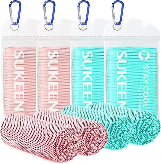 Sukeen [4 Pack Cooling Towel (40"x12"),Soft Microfiber Chilly Towel for Yoga,Sport,Running,Gym,Workout,Camping,Fitness,Workout & More Activities
