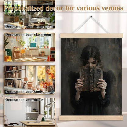 Gothic Victorian Woman Book Canvas Wall Art Poster, Reading Nook Corner Decor, Moody Dark Academia Bookish Wall Decor Prints for Library Reading Room Classroom Home, 12x16 Inches
