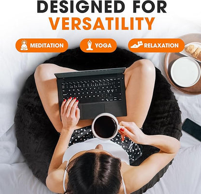 Cheer Collection Extra Large Floor Pillow, 32" Round Meditation Cushion, Oversized Yoga Pillow & Floor Cushions for Adults, Floor Pillows for Sitting, Meditation, and Seat Cushion- Black