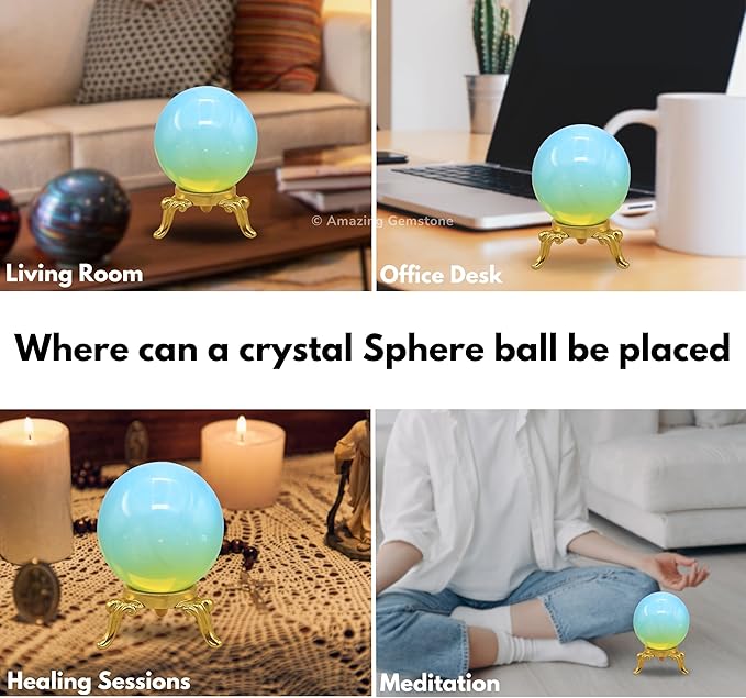 Amazing Gemstone Opalite Crystal Ball with Stand - 2" Inches Crystal Sphere Meditation Balls for Witchcraft and Decorative Balls