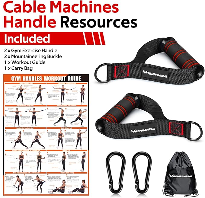 RENRANRING Gym Exercise Handles, Replacement Handle Attachments for Cable Machine Pulleys, Resistance Band and Strength Trainer, Pull Down Workout Accessories, Home Gym Add On Equipment