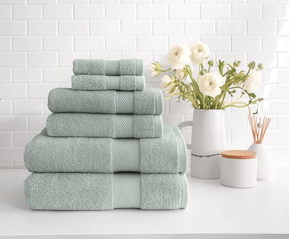 Peacock Alley Diamond 6 Piece Towel Set - Luxurious 100% Long-Staple Turkish Cotton - Soft, Absorbent & Fast Drying, Sage