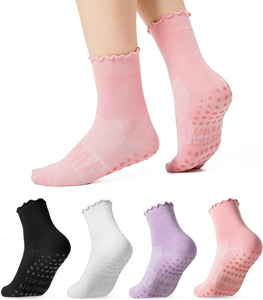 CoolMate Pilates Socks with Grips for Women, Yoga Socks, Crew Non Slip Women for Workout, Barre, Pilates Gifts