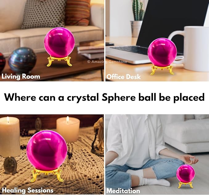 Amazing Gemstone Pink Onyx Crystal Ball with Stand - 2 Inches Crystal Sphere Meditation Balls for Witchcraft and Decorative Balls