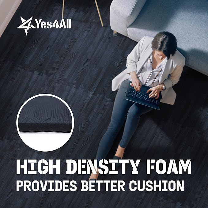 Yes4All 48SQ.FT Wood Grain Puzzle Exercise Mat Protective Flooring, EVA Interlocking Foam Floor Tiles with Border for Home