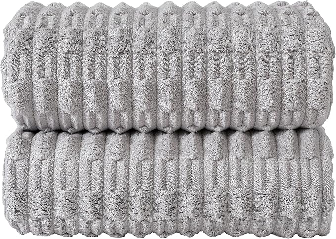 40x80 Inches Oversized Bath Sheets Extra Large Bath Towels Set of 2 for Adults Super Soft Quick Dry Lightweight Lint Free Absorbent Stripe Microfiber Shower Towels (Grey, 2 Piece)