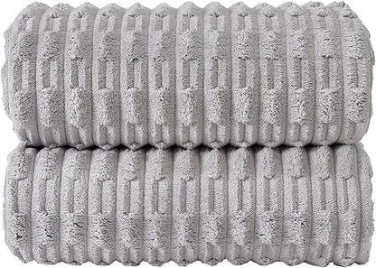 40x80 Inches Oversized Bath Sheets Extra Large Bath Towels Set of 2 for Adults Super Soft Quick Dry Lightweight Lint Free Absorbent Stripe Microfiber Shower Towels (Grey, 2 Piece)