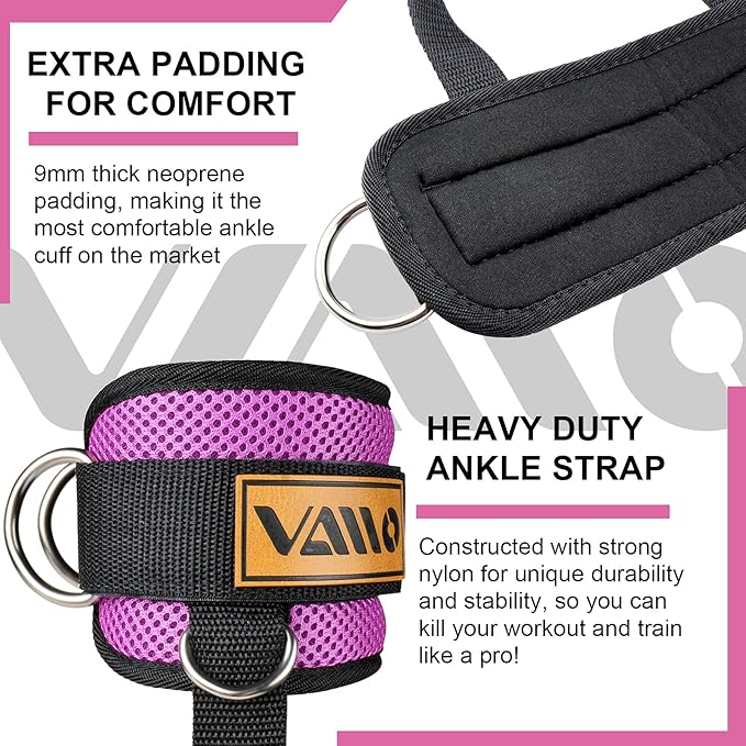 VAIIO Ankle Straps for Cable Machines,Adjustable Comfort fit Neoprene, Reinforce Double D-Ring - Premium Ankle Cuffs to Improve Abdominal Muscles, Lift The Butts, Tone The Legs for Men & Women