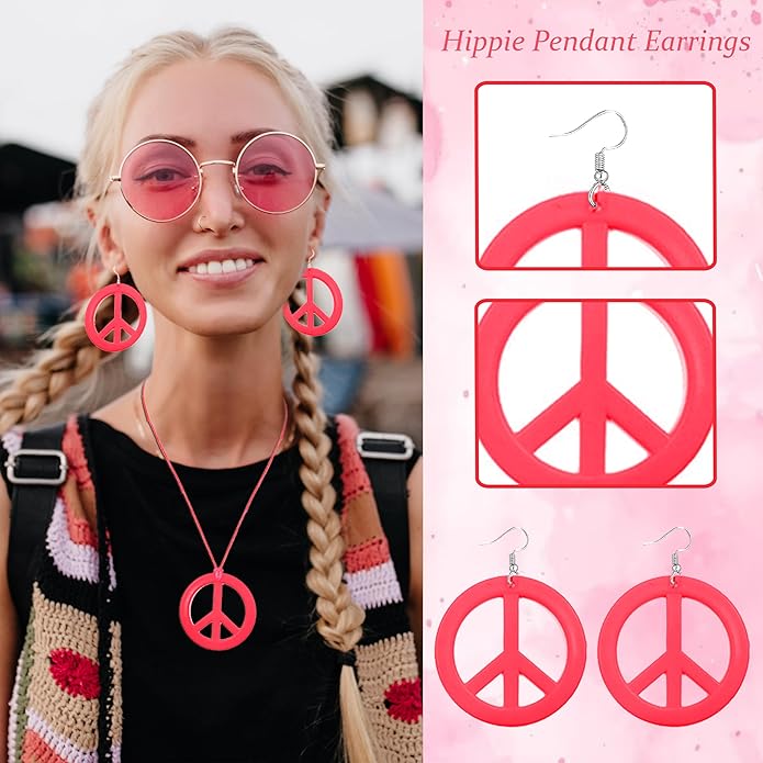 choice of all Peace Sign Necklace Earrings Sunflower Headband Set for Women 60s 70s Outfits Hip Hop Hippie Jewelry Halloween Costume Accessories