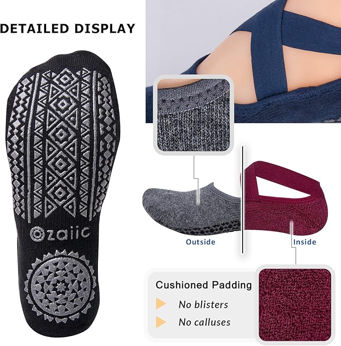 Ozaiic Yoga Socks for Women Non-Slip Grips & Straps, Ideal for Pilates, Pure Barre, Ballet, Dance, Barefoot Workout