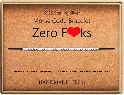 KGBNCIE Morse Code Bracelet for Women Sterling Silver Beads on Silk Cord Secret Message Fuck Friendship Inspirational Encouragement Bracelet Gift for Her