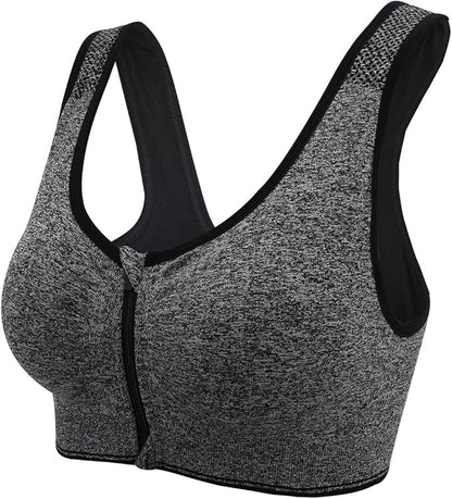 Women's Zipper Front Closure Sports Bra Racerback Yoga Bras