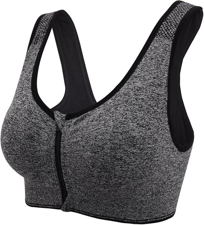 Women's Zipper Front Closure Sports Bra Racerback Yoga Bras